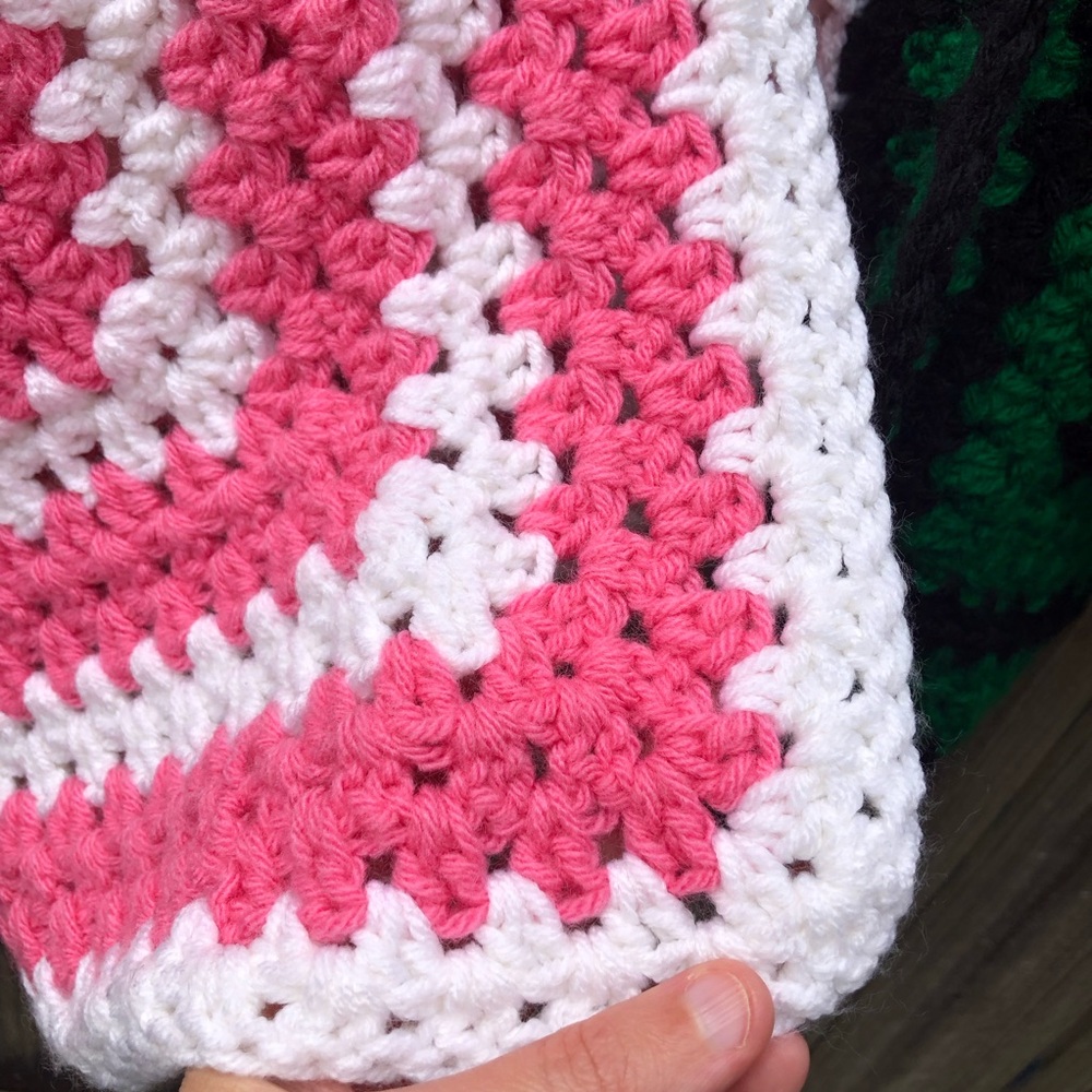 Handmade Crochet Cardigan Color Block Granny Square Open Front Slouchy - Picture 6 of 10